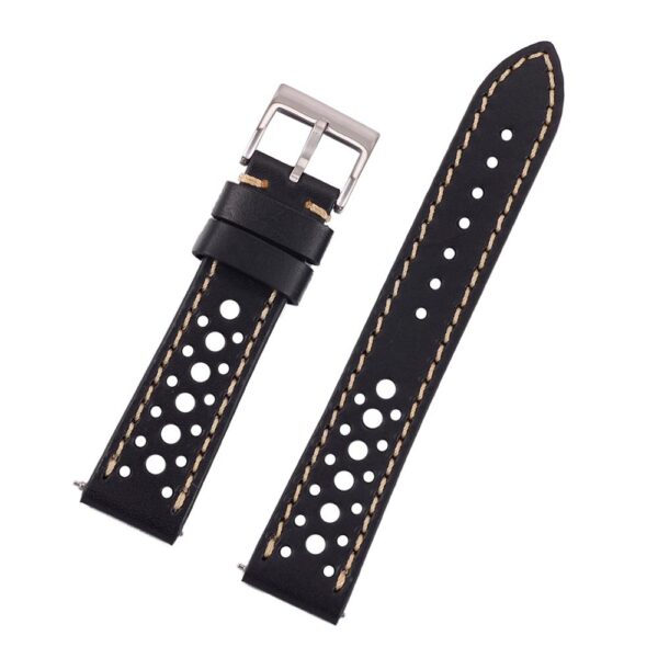 Black Quick Release Leather Racing Watch Strap in 20, 22mm