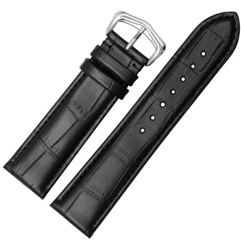 Black Leather Strap in Crocodile Grain – 7 Sizes