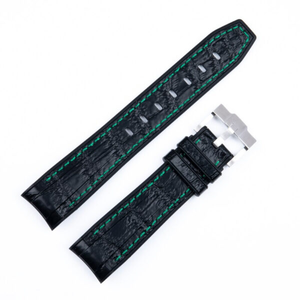 Black & Green Strap Band for Seiko Mod Submariner, GMT Master in Crocodile/Alligator Grain with Rubber Back - 20mm