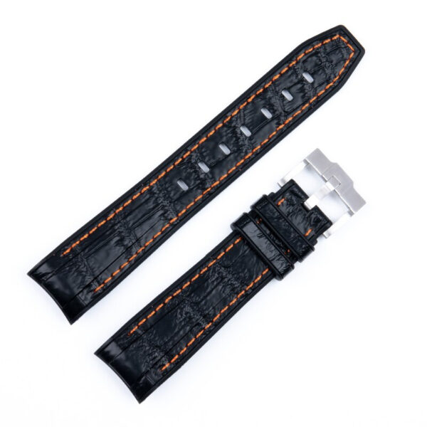 Black & Orange Strap Band for Seiko Mod Submariner, GMT Master Case in Crocodile/Alligator Grain with Rubber Back - 20mm