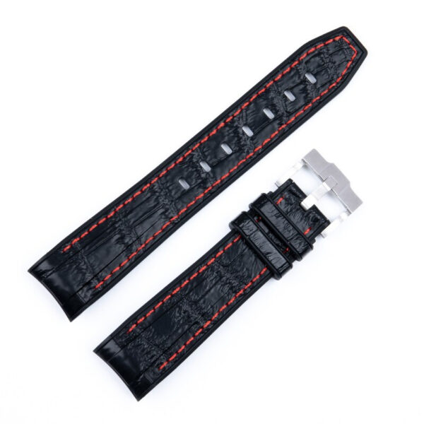 Black & Red Strap Band for Seiko Mod Submariner, GMT Master Case in Crocodile/Alligator Grain with Rubber Back - 20mm