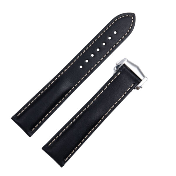 Black Strap Bracelet for Seiko Mod Seamaster, Speedmaster In Calf Leather - 20, 21mm