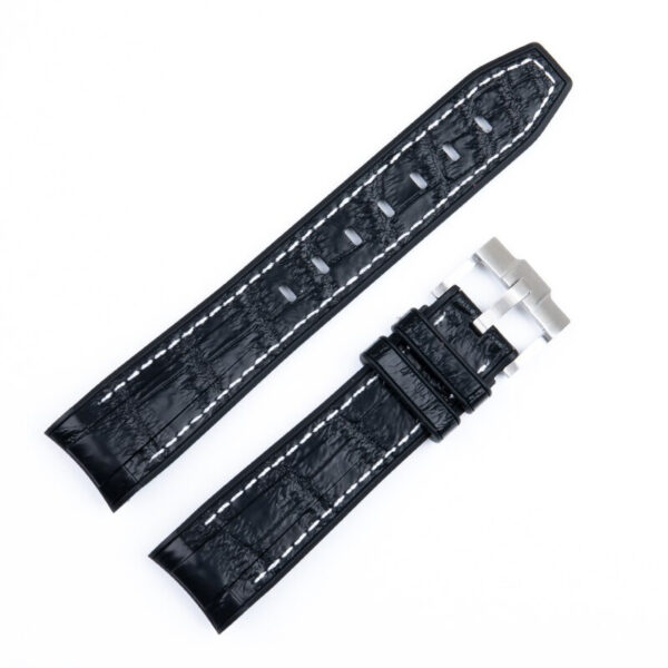 Black & White Strap Band for Seiko Mod Submariner, GMT Master Case in Crocodile/Alligator Grain with Rubber Back - 20mm