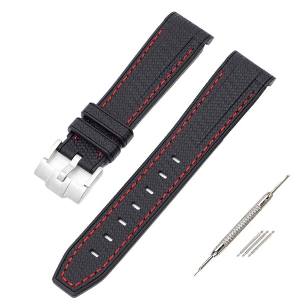 Black & Red Curved Rubber Strap Band for Seiko Mod - 20mm