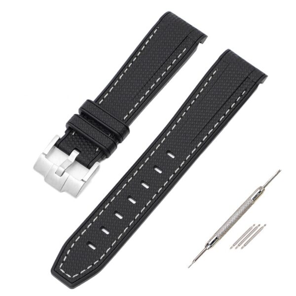 Black & White Curved Rubber Strap Band for Seiko Mod - 20mm