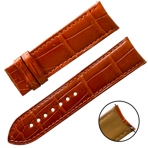 Handmade Orange Genuine Alligator Leather Strap Bracelet for Seiko Mod
