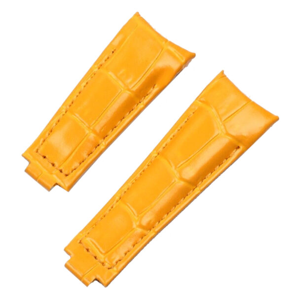 Yellow Curved Strap for Seiko Mod Daytona, Submariner, GMT I & II in Crocodile Grain