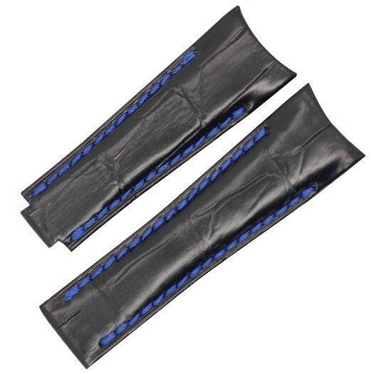 Black & Blue Curved Strap for Daytona, Submariner, GMT Mod in Genuine Crocodile