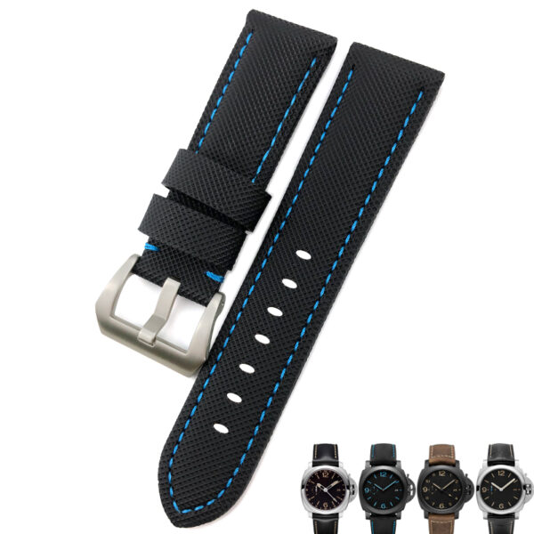 Black & Blue Stitching Strap for Luminor & Marina Case Mod 24mm In Nylon