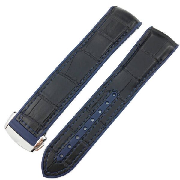 Black & Blue Strap Bracelet for Seamaster Mod In Rubber & Crocodile/Alligator 19,20,21,22mm