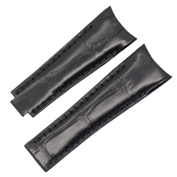 Black Curved Strap for Daytona, Submariner, GMT Mod in Genuine Crocodile