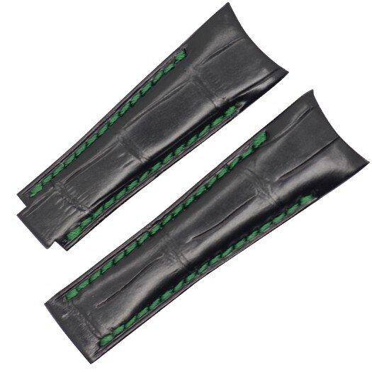 Black & Green Curved Strap for Daytona, Submariner, GMT Mod in Genuine Crocodile