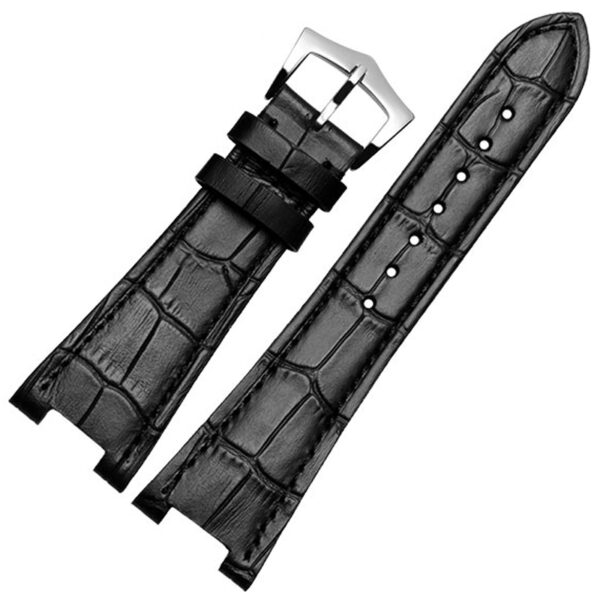 Black Leather Strap Crocodile/Alligator Grain For Nautilus Mod 25mm
