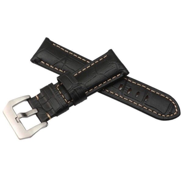 Black Leather Crocodile Grain With White Stitches Strap for Luminor Marina Mod Case