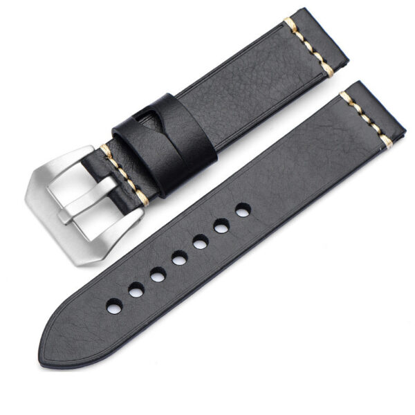 Black Handmade Ammo Strap for Seiko Mod in Leather - 22, 24, 26mm