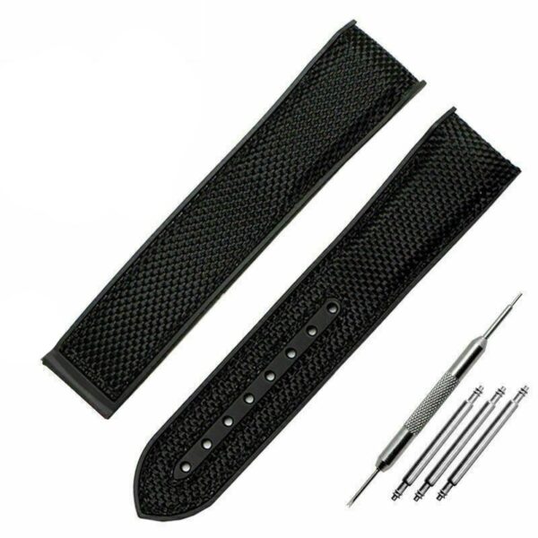 Black Nylon & Rubber back Strap Bracelet for Seamaster & Speedmaster Mod