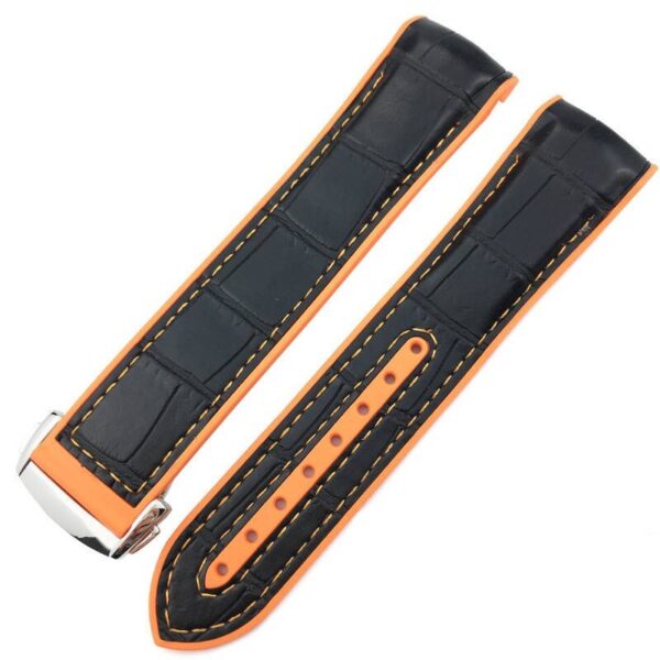 Black & Orange Strap Bracelet for Speedmaster, Seamaster Mod In Crocodile/Alligator & Rubber - 19,20,21,22mm