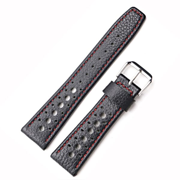 Black & Red Corfam Racing Leather Strap in 20,22mm