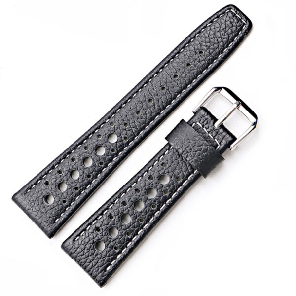 Black & White Corfam Racing Leather Strap in 20,22mm