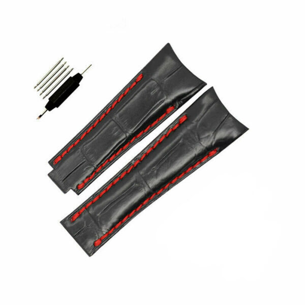 Black & Red Curved Strap for Seiko Mods Daytona, Submariner, GMT I & II in Genuine Crocodile