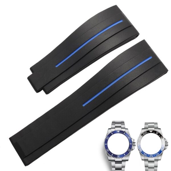 Black & Blue Rubber Strap for Seiko Mods Submariner, GMT Batman - 20mm