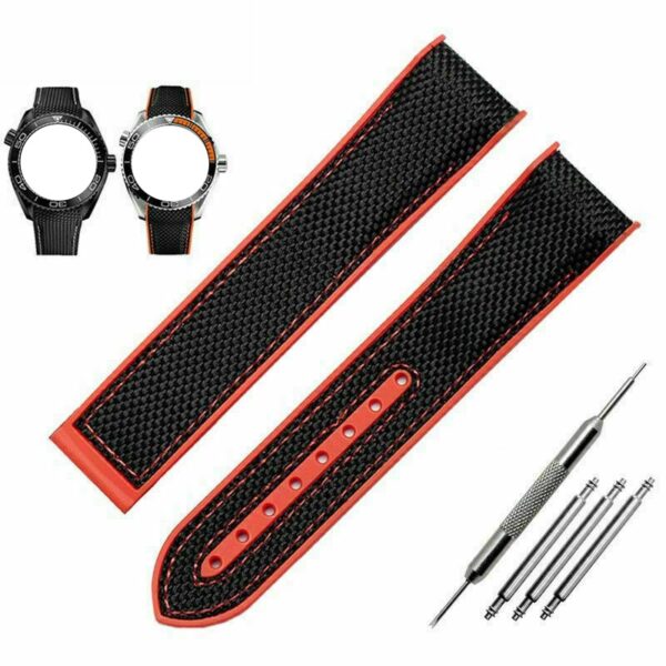 Black & Red Strap Bracelet for Seamaster Mod in Nylon, Rubber back