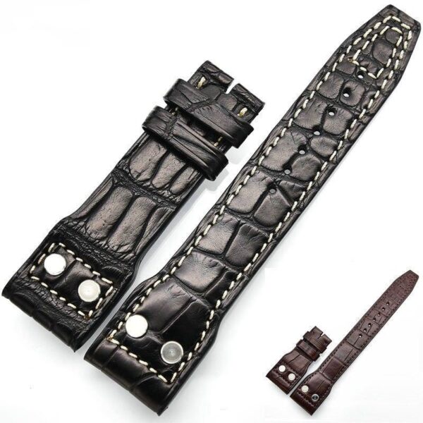Black Rivet Strap Bracelet in Genuine Crocodile Leather
