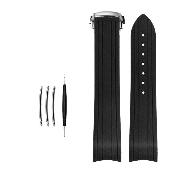 Black Rubber Strap for Seiko Mod Seamaster Curved with Folding Buckle - 20mm
