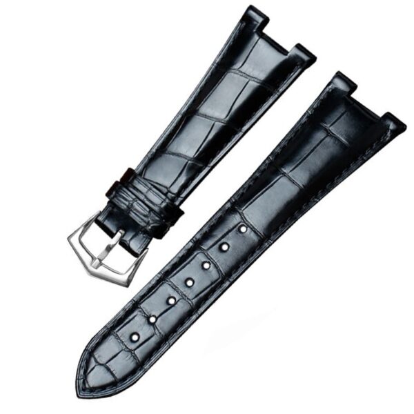 Black Leather Strap For Seiko Mod Nautilus 25mm in Genuine Crocodile