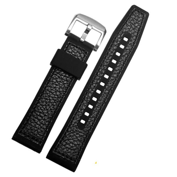 Black Strap for Seiko 5 in Cow Leather & Rubber Back - 22mm