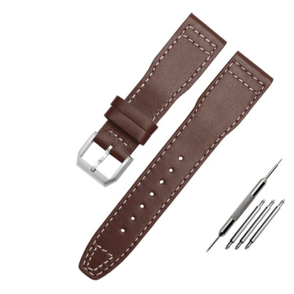 Brown Strap Band for Seiko Mod In Leather with White Stitching 21, 22mm