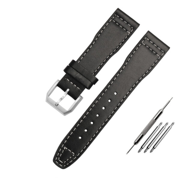 Black Strap Band Seiko Mod In Leather with White Stitching 21, 22mm