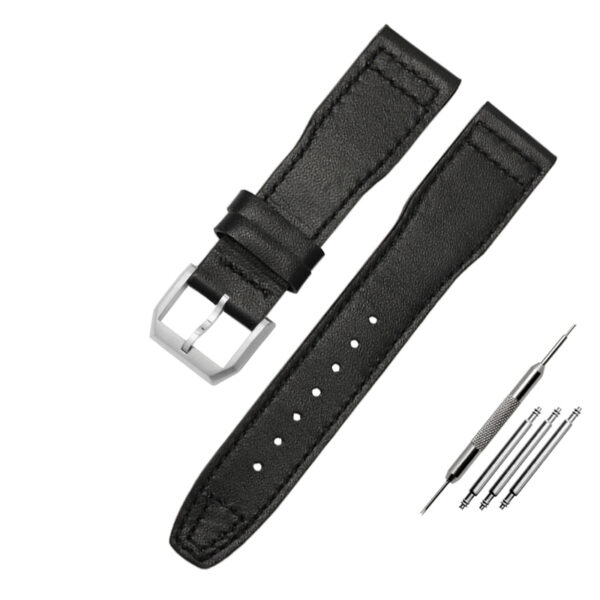Black Strap Band for Seiko Mod In Leather 21, 22mm