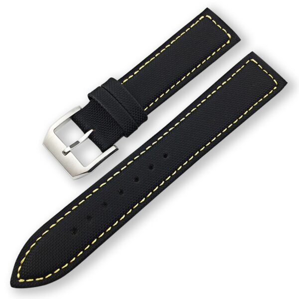 Black Strap Band for Seiko Mod In Nylon with Yellow Stitching