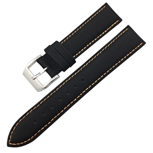 Black Strap Band for Seiko Mod In Nylon Orange Stitching