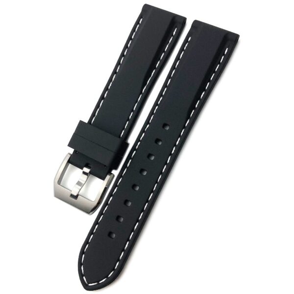 Black Strap Band for Seiko Mod In Rubber with White Stitching