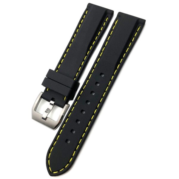 Black Strap Band for Seiko Mod In Rubber with Yellow Stitching