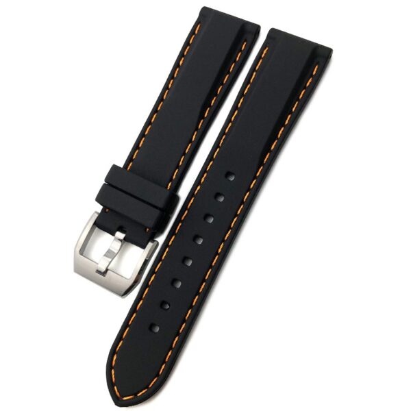 Black Strap Band for Seiko Mod In Rubber with Orange Stitching