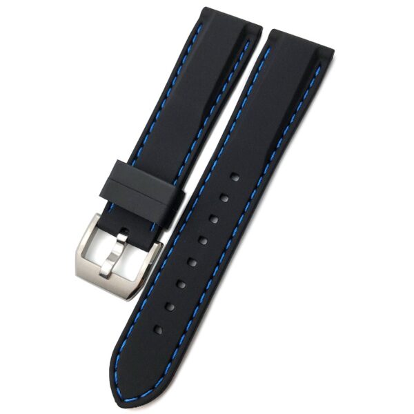 Black Strap Band for Seiko Mod In Rubber with Blue Stitching