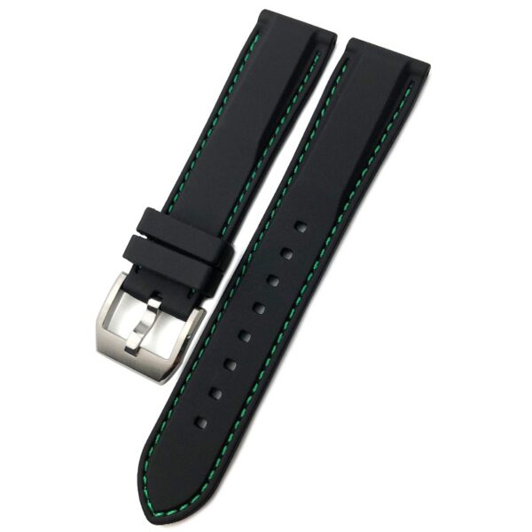 Black Strap Band for Seiko Mod In Rubber with Green Stitching