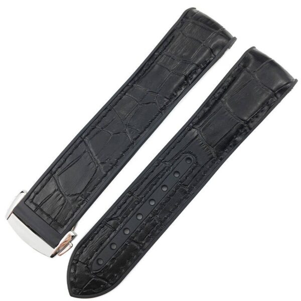 Black Strap Bracelet for Seamaster Mod In Crocodile/Alligator Leather & Rubber