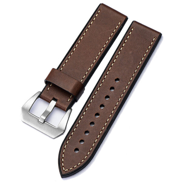 Brown & White Strap for Luminor, Marina, Submersible Mod In Leather & Rubber Back - 22, 24, 26mm