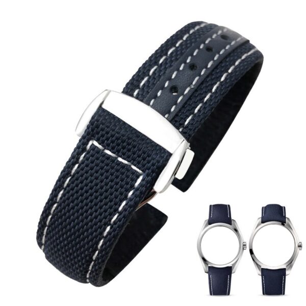 Blue & White Strap Bracelet for Seamaster, Speedmaster, Aqua Terra Mod in Nylon