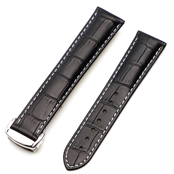 Black & White Strap Bracelet for Speedmaster, Seamaster Mod In Crocodile/Alligator Grain - 19,20,21mm