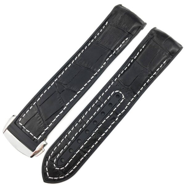 Black & White Strap Bracelet for Speedmaster, Seamaster Mod In Crocodile/Alligator Leather & Rubber