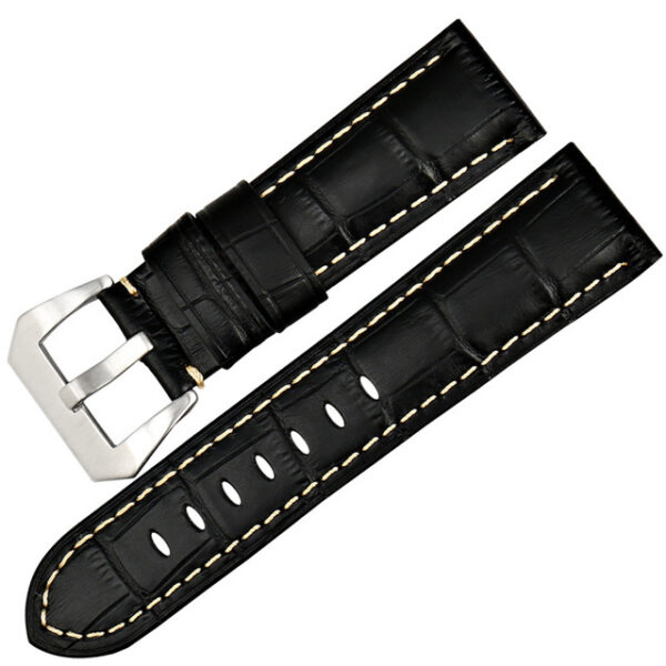 Black & White Strap for Luminor, Marina, Submersible Mod In Crocodile/Alligator Grain - 22, 24, 26mm