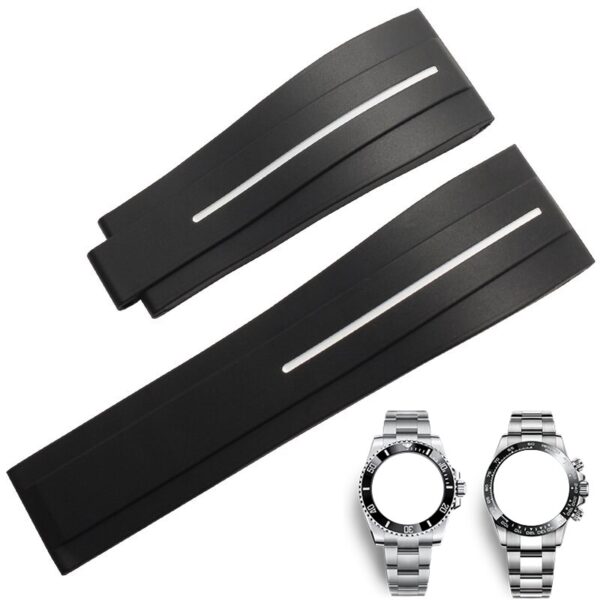 Black & White With Line Rubber Strap for Submariner, GMT, Daytona Mod – 20mm