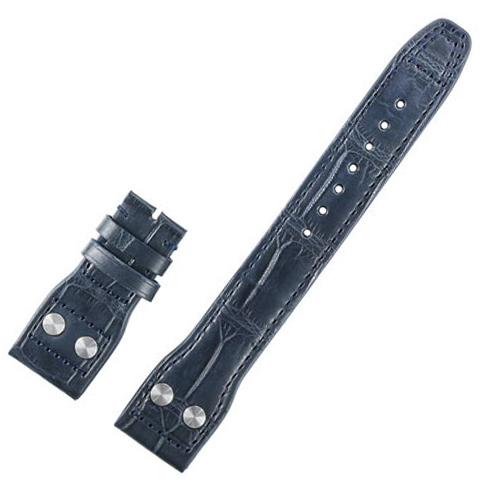 Blue Rivet Strap Band In Calf Leather with printed Crocodile/Alligator Grain