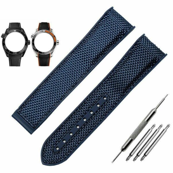 Blue Strap Bracelet for Seamaster, Speedmaster Mod in Nylon Rubber Back