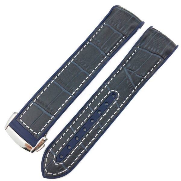 Blue Strap Bracelet for Speedmaster, Seamaster Mod In Crocodile/Alligator & Rubber - 19,20,21,22mm